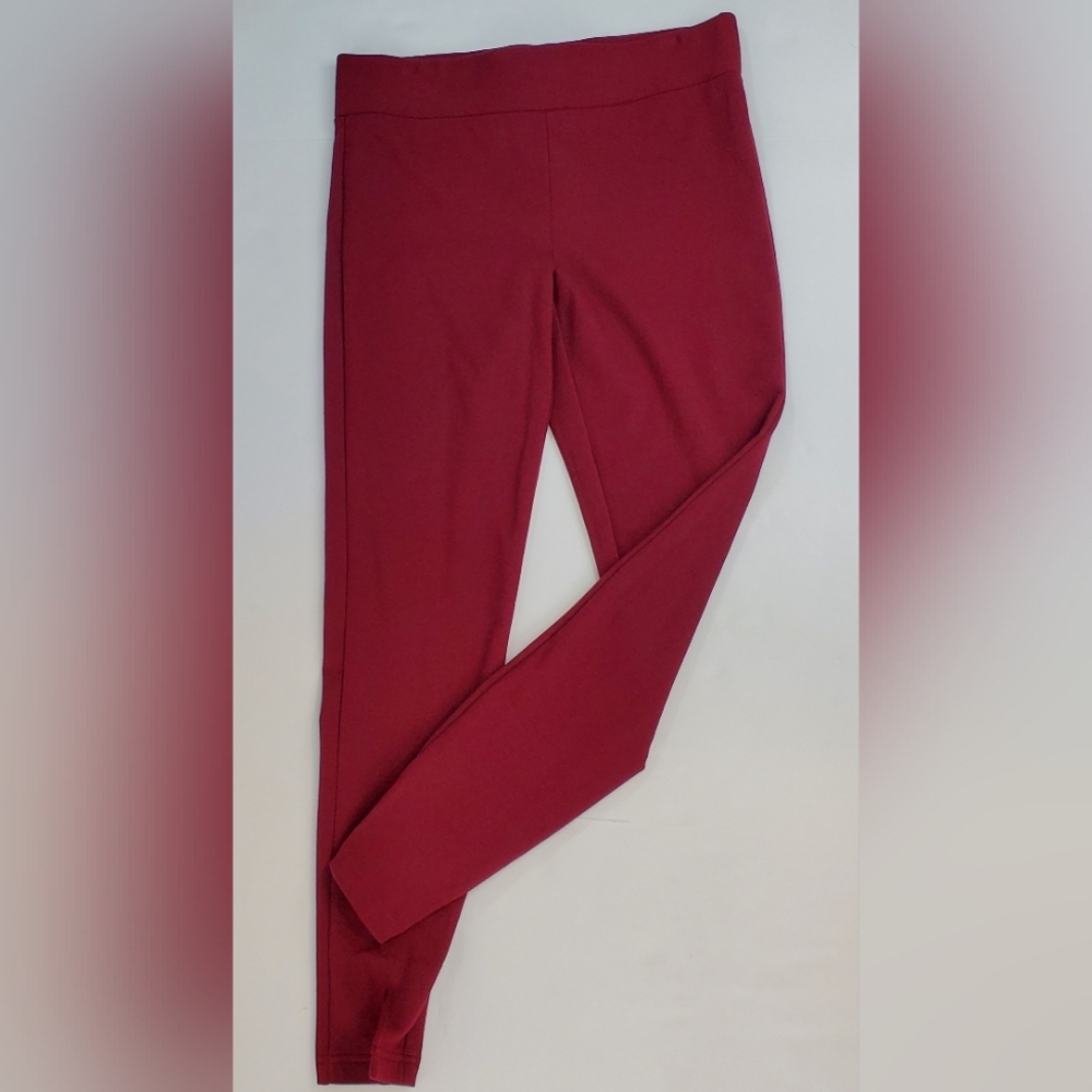 by & by Wine Colored Stretchy Ponte Pants With Front Slits